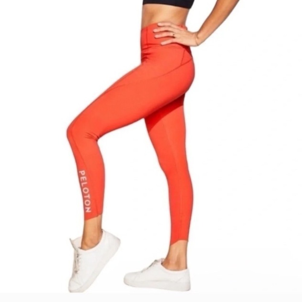 Athleta‎ Peloton Velocity 7/8 Leggings Women Small Orange Red PreLoved